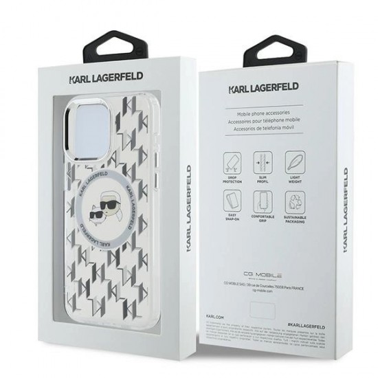 Karl Lagerfeld IML Monogram Karl & Choupette Head MagSafe Case for iPhone 15 Pro Max - Clear