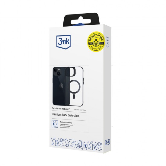 3mk Satin Armor MagCase with MagSafe for iPhone 13 / 14 - Transparent with Black Frame