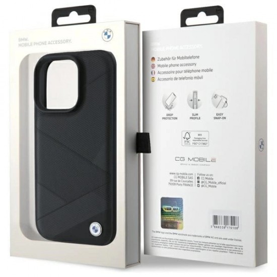 BMW Sign Leather Crossing Lines Pattern iPhone 16 Pro Max Case - Black