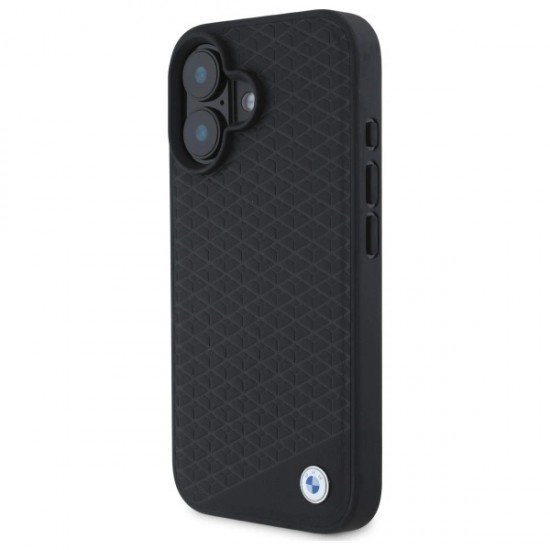 BMW Sign Leather Diamond Metal Logo MagSafe iPhone 16 Case - Black