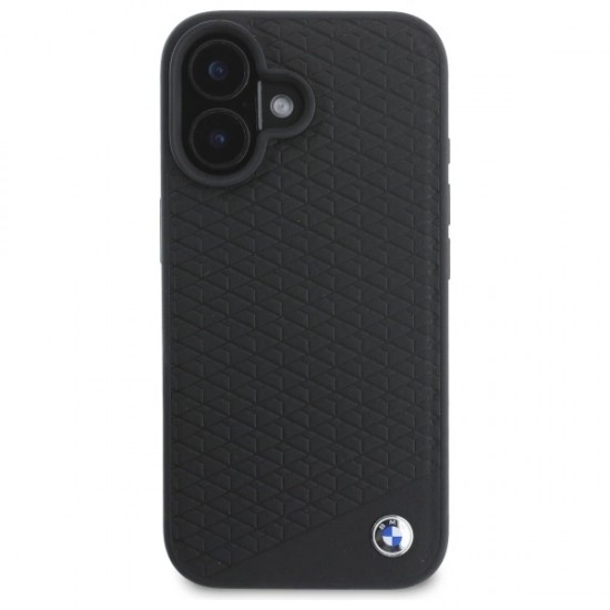 BMW Sign Leather Diamond Metal Logo MagSafe iPhone 16 Case - Black