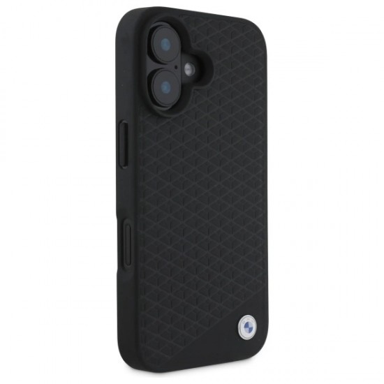 BMW Sign Leather Diamond Metal Logo MagSafe iPhone 16 Case - Black