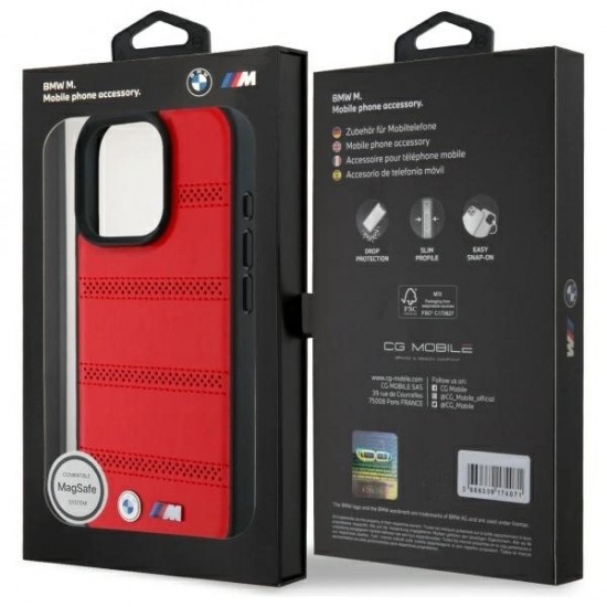BMW M Perforated And Stitched Line MagSafe case for iPhone 16 Pro Max - red