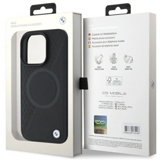 BMW Sign Leather Half Textured And Circle MagSafe case for iPhone 16 Pro Max - black