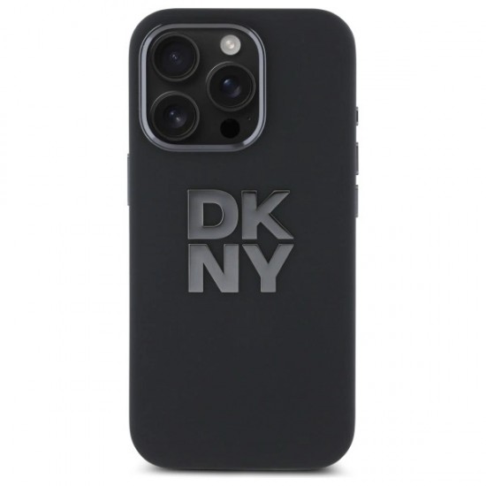 DKNY Liquid Silicone Metal Logo iPhone 16 Pro Case - Black