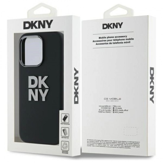 DKNY Liquid Silicone Metal Logo iPhone 16 Pro Case - Black