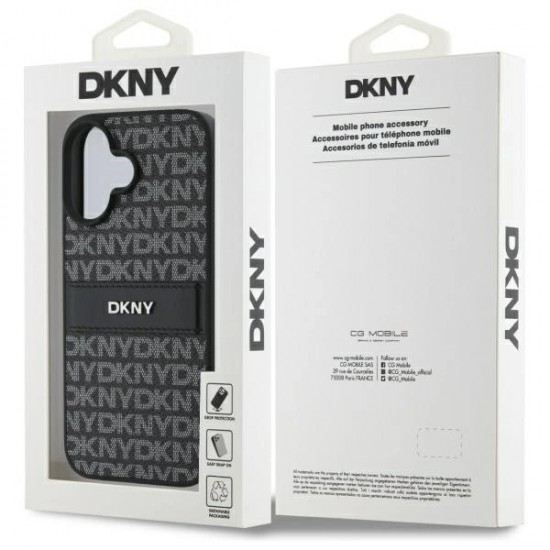 DKNY Texture Pattern Tonal Stripe iPhone 16 Case - Black