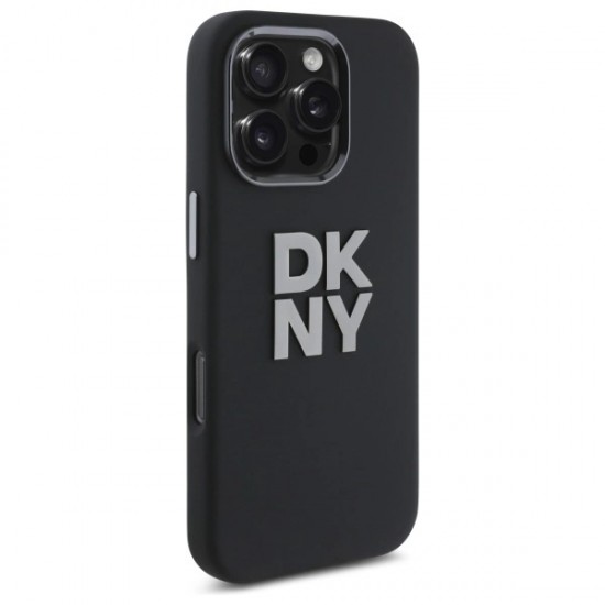DKNY Liquid Silicone Metal Logo iPhone 16 Pro Max Case - Black
