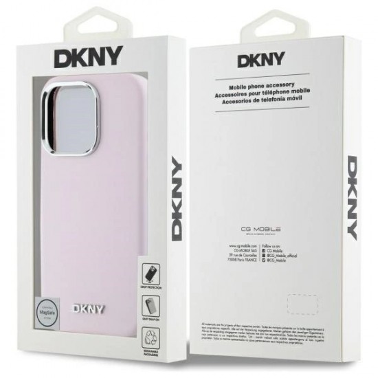 DKNY Liquid Silicone Small Metal Logo MagSafe iPhone 16 Pro Case - Pink