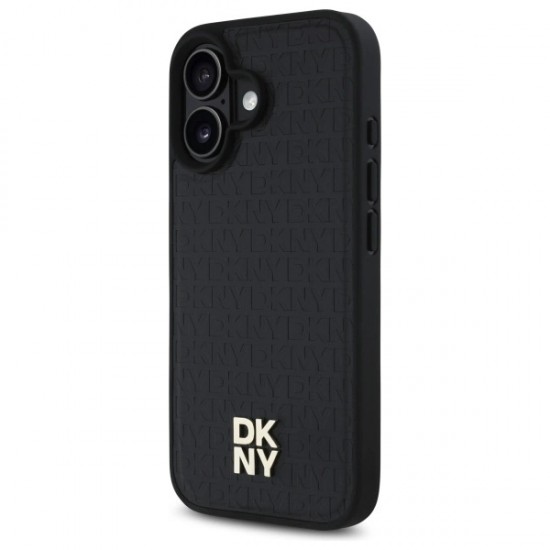 DKNY Repeat Pattern Stack Logo MagSafe iPhone 16 Case - Black