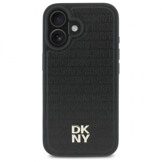 DKNY Repeat Pattern Stack Logo MagSafe iPhone 16 Case - Black