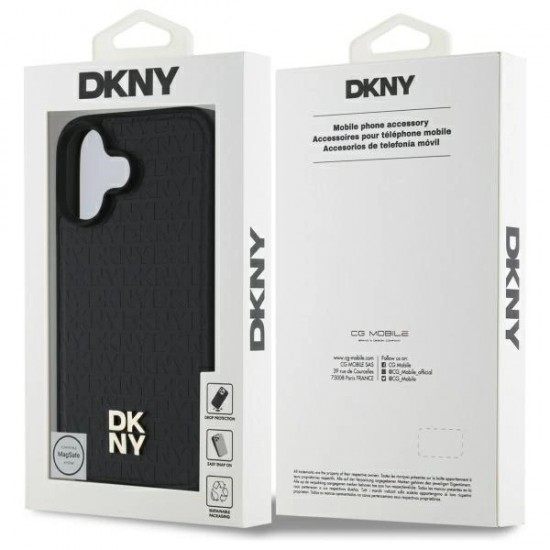 DKNY Repeat Pattern Stack Logo MagSafe iPhone 16 Case - Black