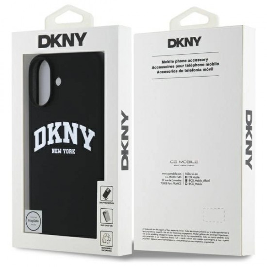 DKNY Silicone White Printed Logo MagSafe iPhone 16 Case - Black