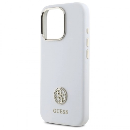 Guess Silicone Logo Strass 4G Case for iPhone 16 Pro - White