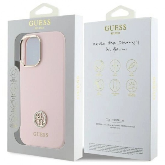 Guess Silicone Logo Strass 4G case for iPhone 16 - light pink
