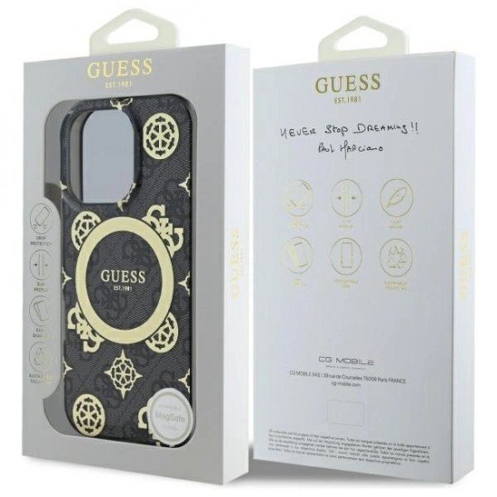 Guess IML Peony On 4G Background MagSafe case for iPhone 16 Pro - black