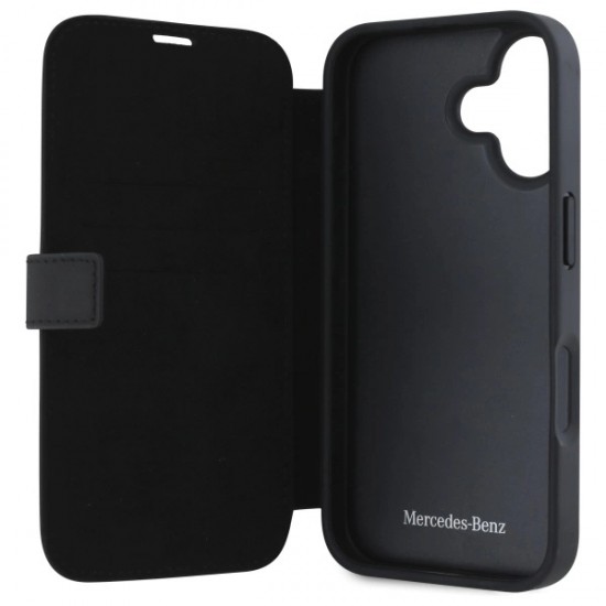 Mercedes Leather Wood Imitation iPhone 16 Case - Black