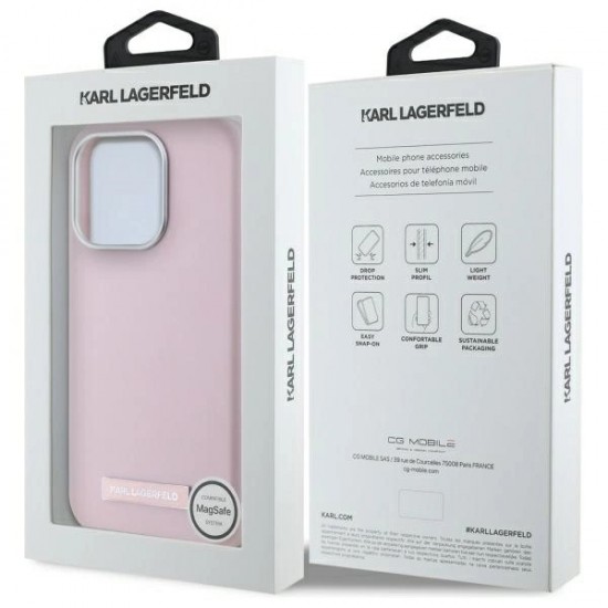 Karl Lagerfeld FW Metal Plate MagSafe iPhone 15 Pro Max Case - Pink
