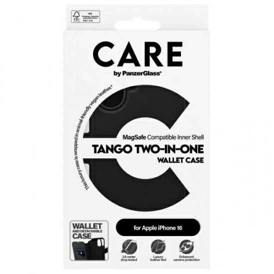 CARE by PanzerGlass Feature Tango 2in1 Wallet MagSafe Case for iPhone 16 - Black