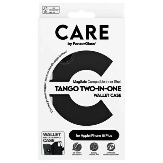 CARE by PanzerGlass Feature Tango 2in1 Wallet MagSafe Case for iPhone 16 Plus - Black