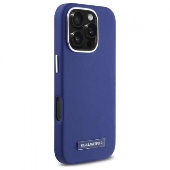 Karl Lagerfeld FW Metal Plate MagSafe iPhone 16 Pro Case - Blue