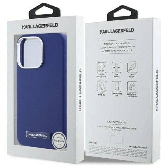 Karl Lagerfeld FW Metal Plate MagSafe iPhone 16 Pro Case - Blue