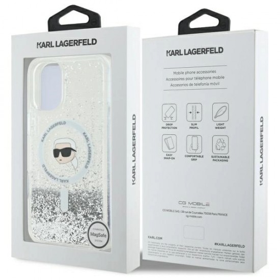 Karl Lagerfeld Liquid Glitter Karl Head Magsafe Case for iPhone 16 Plus - Clear