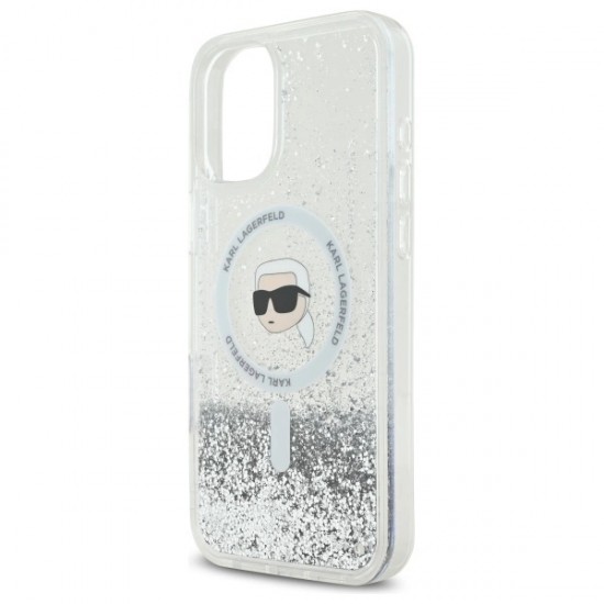 Karl Lagerfeld Liquid Glitter Karl Head Magsafe iPhone 16 Case - Clear