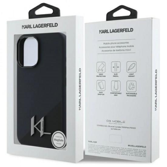 Karl Lagerfeld Silicone Shadow Metal Initial MagSafe iPhone 16 Case - Black