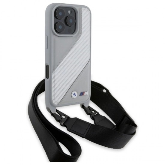 BMW M Edition Carbon Stripe & Strap iPhone 16 Pro Max Case - Gray