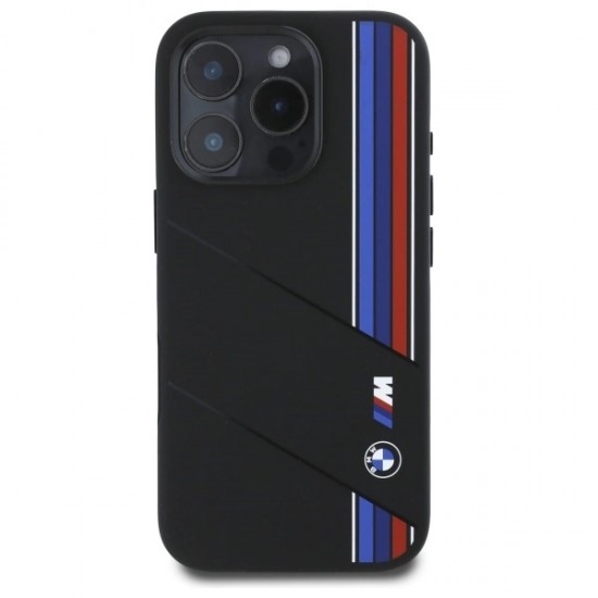 BMW Silicone Cut Tricolor Lines MagSafe Case for iPhone 16 Pro Max - Black