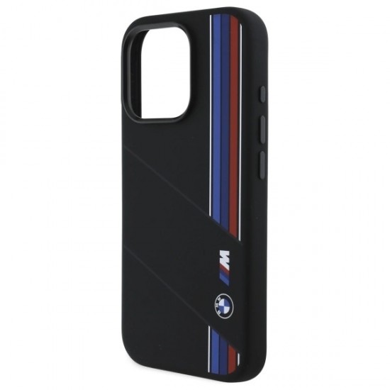 BMW Silicone Cut Tricolor Lines MagSafe Case for iPhone 16 Pro Max - Black