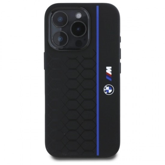 BMW Silicone Hexagon Blue Line MagSafe Case for iPhone 16 Pro Max - Black