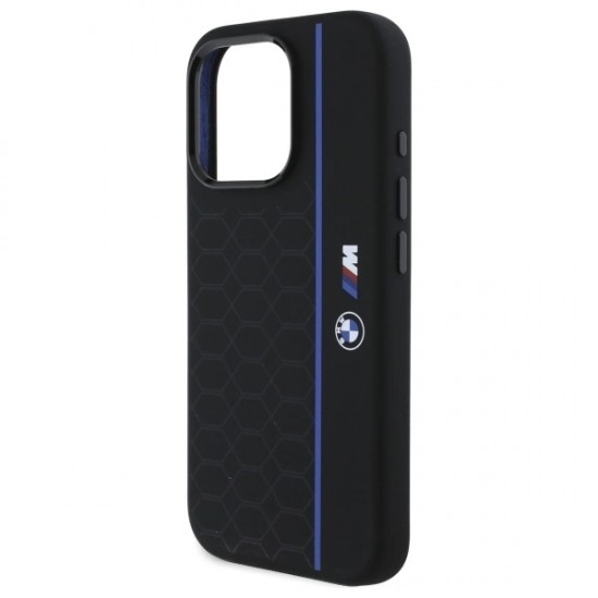 BMW Silicone Hexagon Blue Line MagSafe Case for iPhone 16 Pro Max - Black