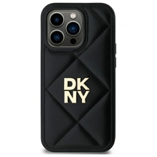 DKNY Quilted Stack Logo iPhone 14 Pro Case - Black