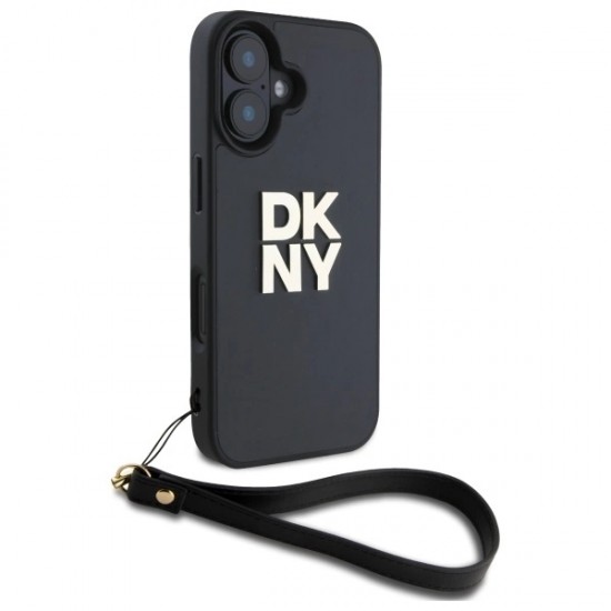 DKNY Wrist Strap Stock Logo iPhone 16 Case - Black