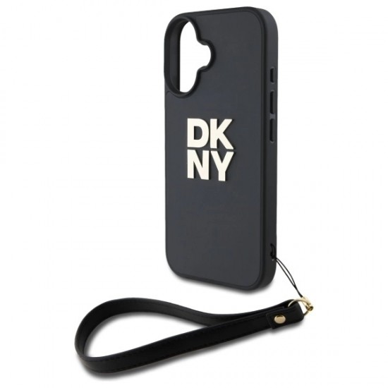 DKNY Wrist Strap Stock Logo iPhone 16 Case - Black