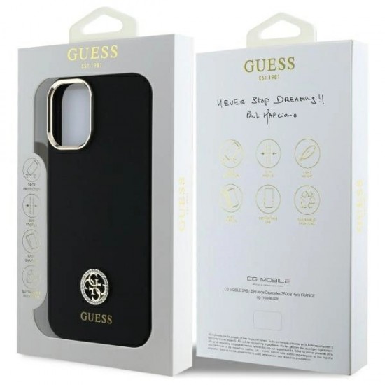 Guess Silicone Logo Strass 4G Case for iPhone 16 - Black