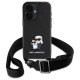 Karl Lagerfeld Saffiano Karl&Choupette Metal Pin CBDY Strap iPhone 16 Case - Black