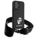 Karl Lagerfeld Saffiano Karl&Choupette Metal Pin CBDY Strap iPhone 16 Case - Black