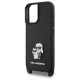 Karl Lagerfeld Saffiano Karl&Choupette Metal Pin CBDY Strap iPhone 16 Case - Black