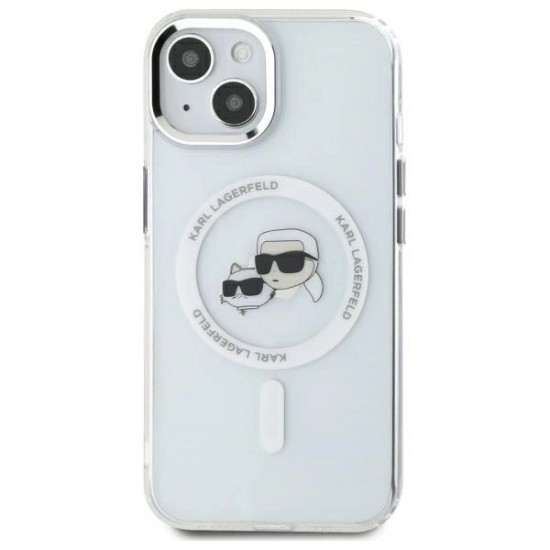 Karl Lagerfeld IML Metal Karl&Choupette Head MagSafe iPhone 14 Case - White