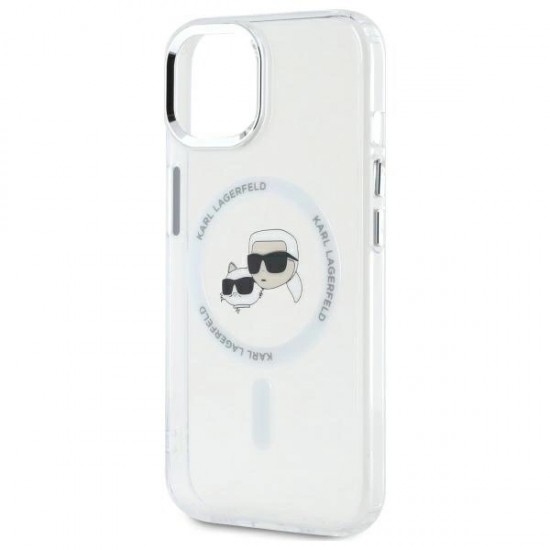 Karl Lagerfeld IML Metal Karl&Choupette Head MagSafe iPhone 14 Case - White