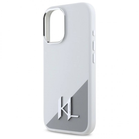 Karl Lagerfeld Silicone Initial Metal Logo MagSafe iPhone 16 Case - White
