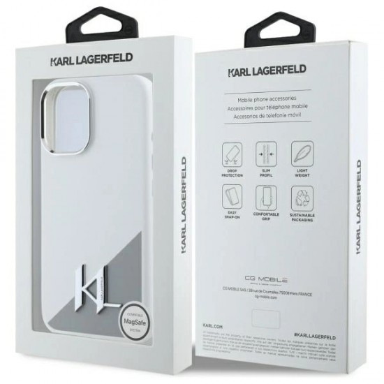 Karl Lagerfeld Silicone Initial Metal Logo MagSafe iPhone 16 Case - White
