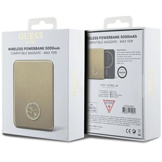 Guess MagSafe 4G Strassed Metal Logo induction power bank 15W 5000mAh - gold