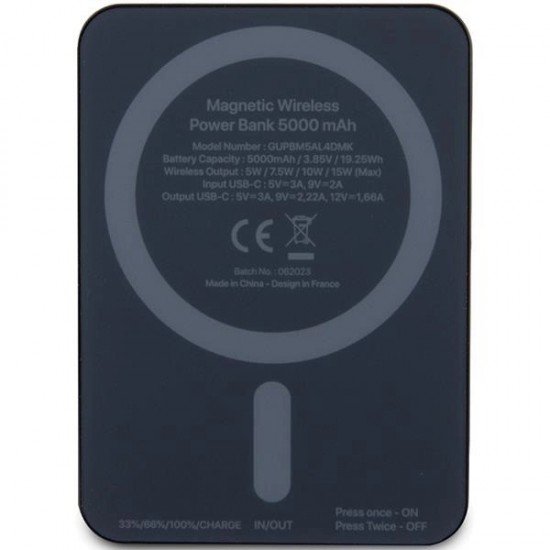 Guess MagSafe 4G Strassed Metal Logo induction power bank 15W 5000mAh - black