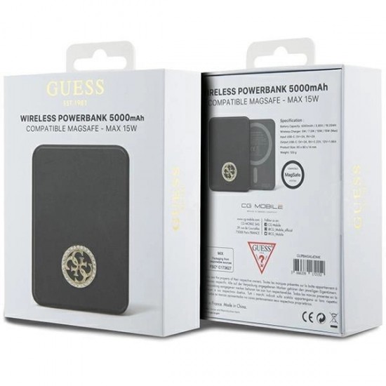 Guess MagSafe 4G Strassed Metal Logo induction power bank 15W 5000mAh - black