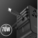 Choetech PD5022 70W EU/US/AUS/UK Travel Adapter with Built-in USB-C Cable - Black