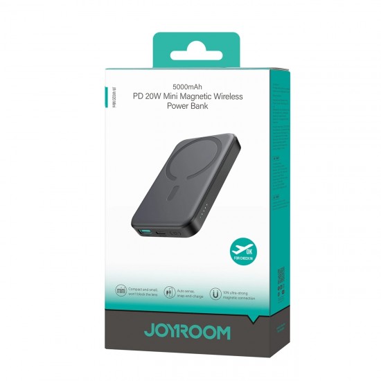 Powerbank Joyroom JR-W020 Mini 5000mAh USB-A USB-C inductive 20W - black + USB-C / USB-C cable